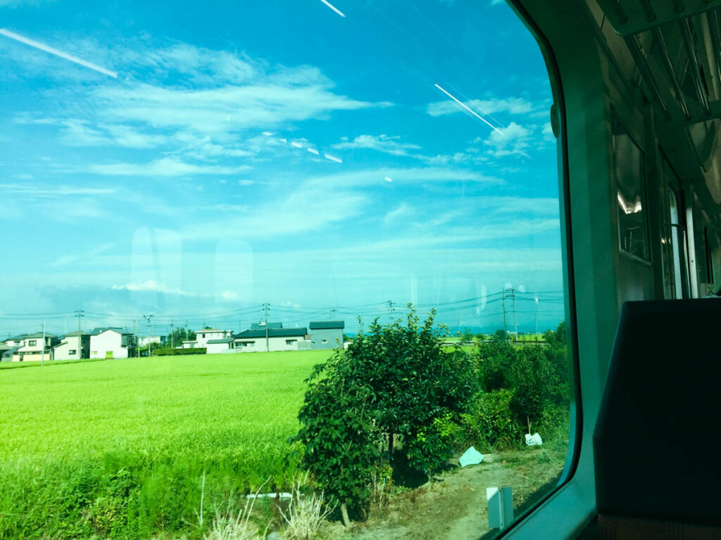 기차창밖으로 보이는 니가타의 논 풍경