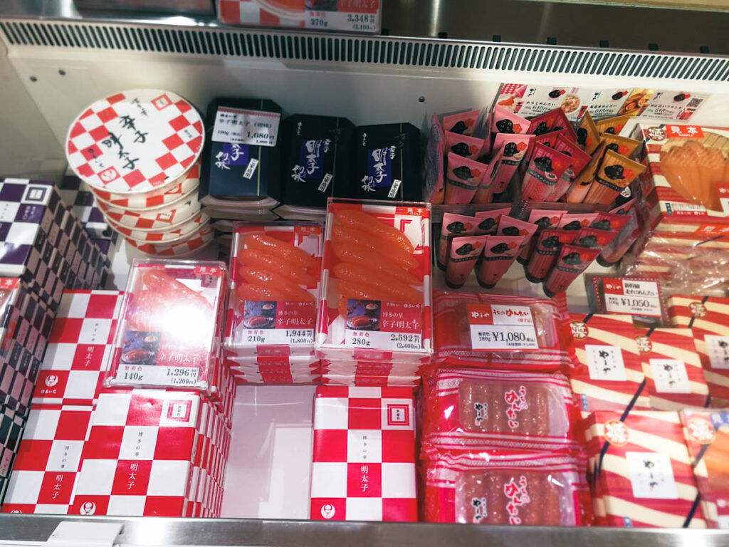 다양한 멘타이코 상품이 판매되고 있다.