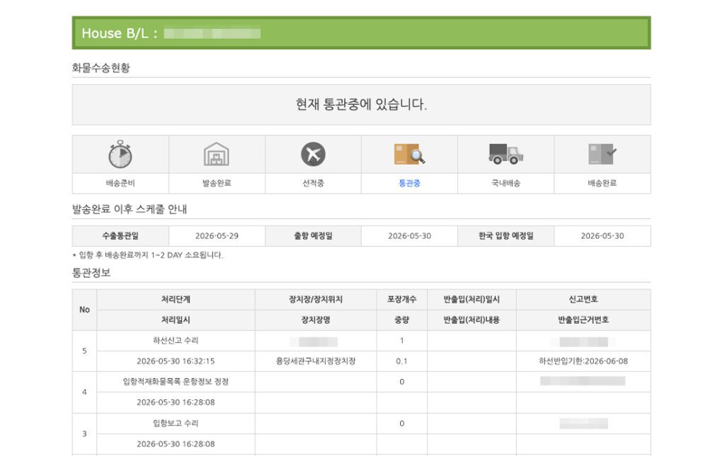 배대지 해외구매대행 통관 진행상황 조회